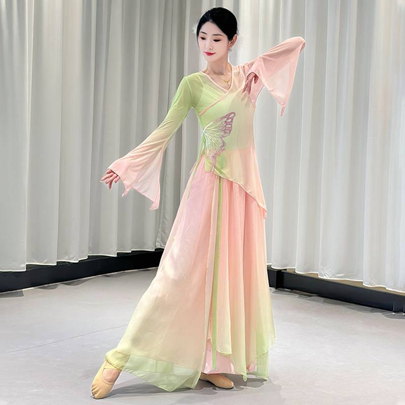 Classical Dance Performance Clothing Gradient Practice Dress Dress Gine Charm Wide -Leg Skirt Chinese Dance Server Performance Services