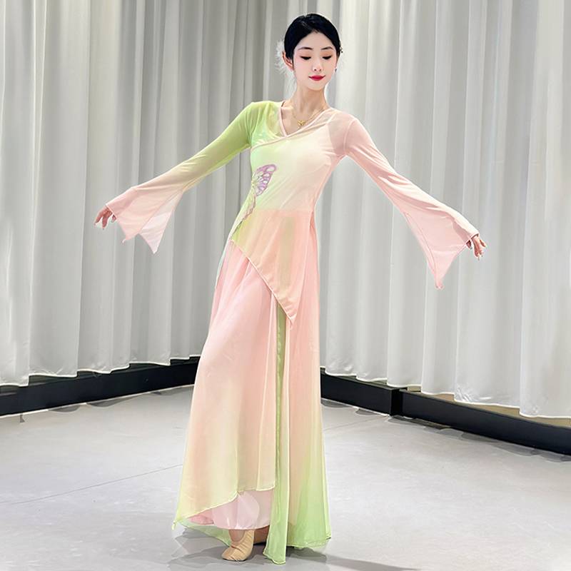 Classical Dance Performance Clothing Gradient Practice Dress Dress Gine Charm Wide -Leg Skirt Chinese Dance Server Performance Services