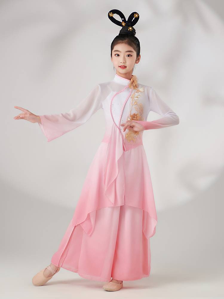 The new elegant fan dance watch shows the Liuyi classical dance performance service Chinese style dance clothing young children's ancient style gauze