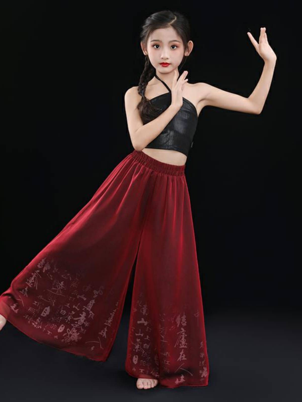 Children's classical dance clothing ancient style jazz dance clothing gauze national style youth black and red pants with a whole set