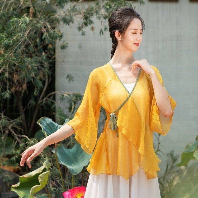 Dance rhyme yoga clothing elegant immortal classical dance suit practice service female Chinese style dance shirt body rhyme yarn performance