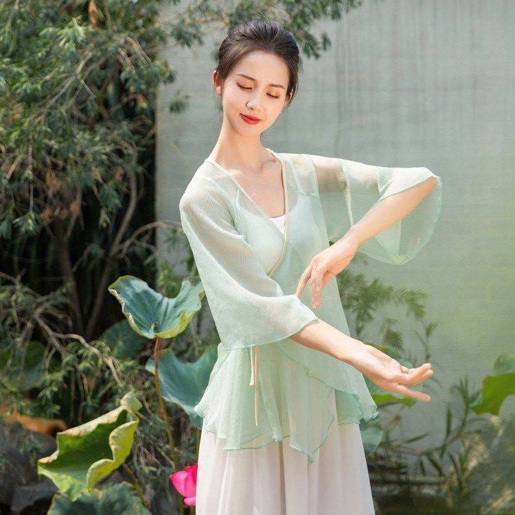 Dance rhyme yoga clothing elegant immortal classical dance suit practice service female Chinese style dance shirt body rhyme yarn performance