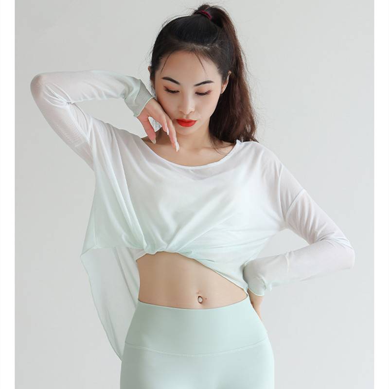 Retro style Chinese dance gravial net yarn top, round neck long sleeve fashion trend modern dance practice clothing