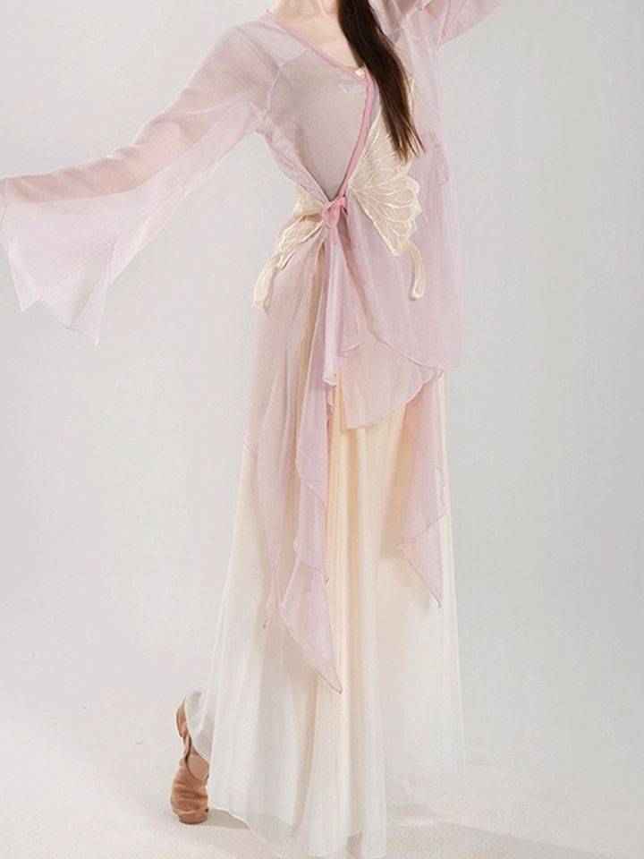 Classical dance clothing new top jacket flowing butterfly gauze gradient training service Chinese dance nation performance clothing
