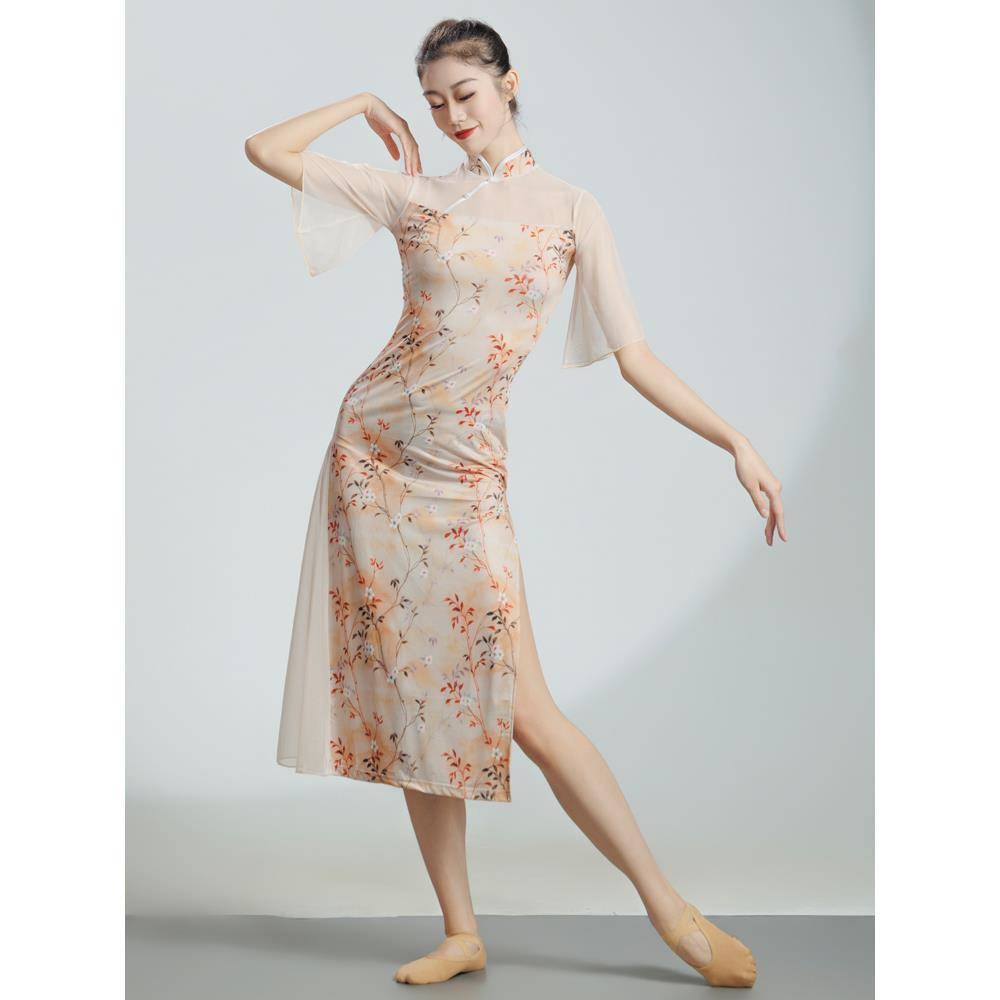 Classical dance elastic cheongsam body rhyme training service performance clothing female umbrella dance Chinese dance service Xiahui people's fireworks