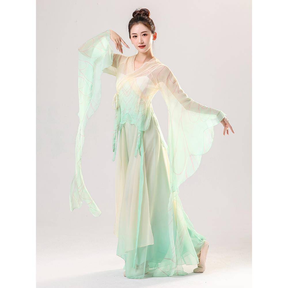 Classical Dance Dance Funny Dress Driven Dance Dance Female Gram Gradient Skirts, Green Chinese Dance Pretend Performance Services