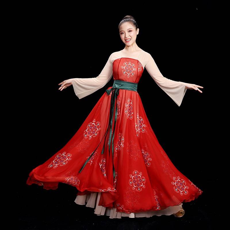 Rental opera dance dance dancers dancers same classical dance performance service suits Tang -made mule skirt printing exercises to practice Hanfu girl