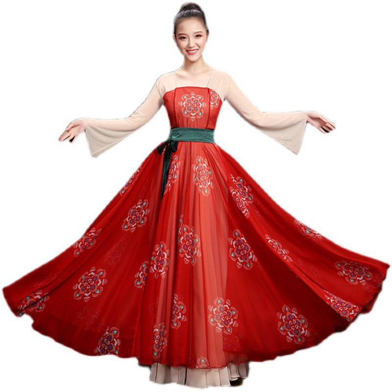Rental opera dance dance dancers dancers same classical dance performance service suits Tang -made mule skirt printing exercises to practice Hanfu girl