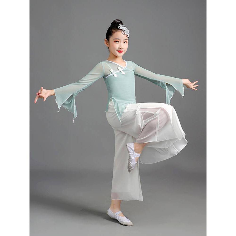 Children's body rhymes Classical dance cheongsam wide -leg pants Girls Chinese dance exercise uniforms elegant figure dress dance service