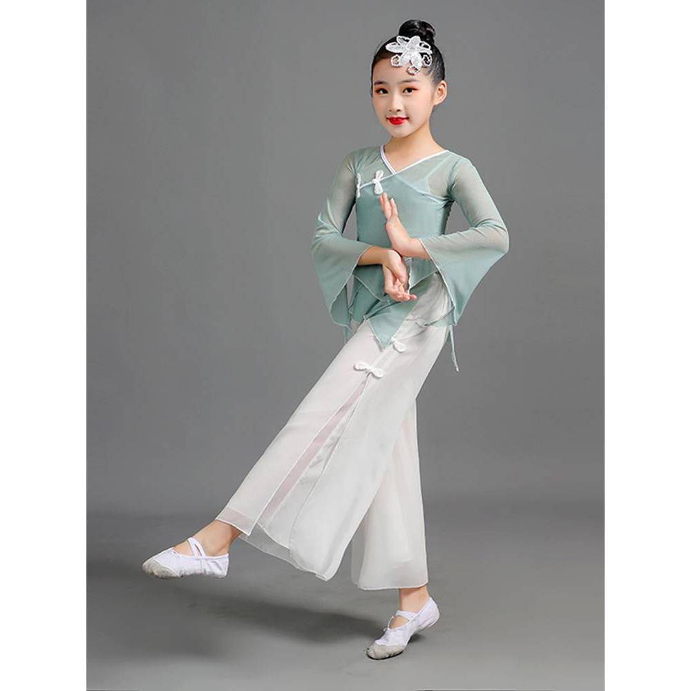 Children's body rhymes Classical dance cheongsam wide -leg pants Girls Chinese dance exercise uniforms elegant figure dress dance service