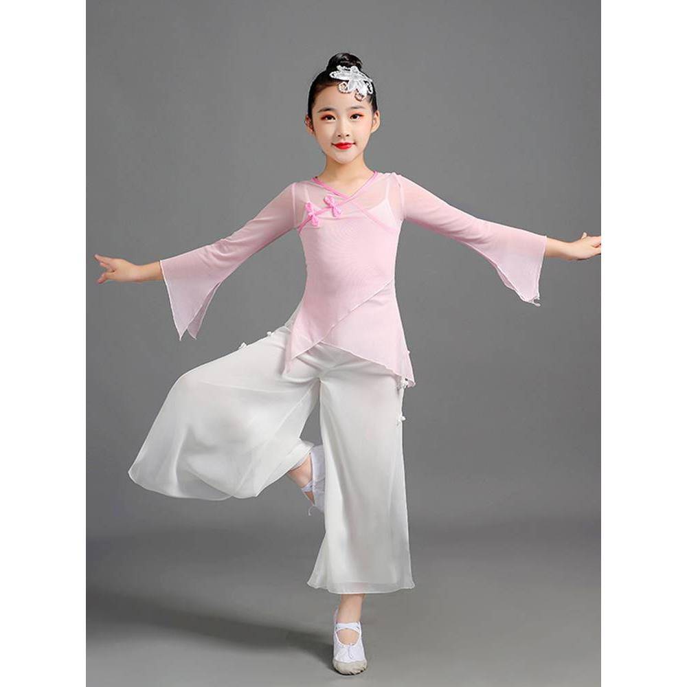 Children's body rhymes Classical dance cheongsam wide -leg pants Girls Chinese dance exercise uniforms elegant figure dress dance service