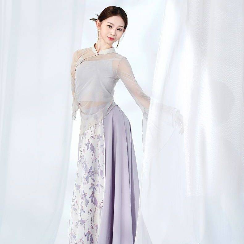 Classical dance service adult women's rhyme gauze, elegant practice, cheongsam top Chinese dance performance suit suit art test