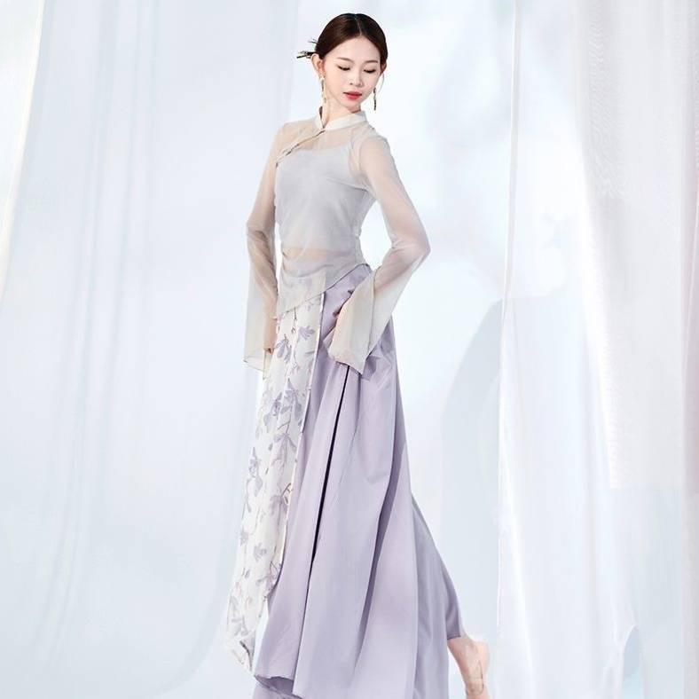 Classical dance service adult women's rhyme gauze, elegant practice, cheongsam top Chinese dance performance suit suit art test