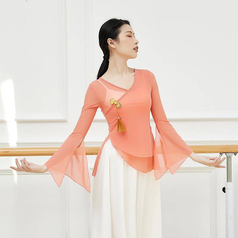 New classical dance body rhyme gauze dance dance exercise female fairy, elegant performance clothing Chinese style net yarn top