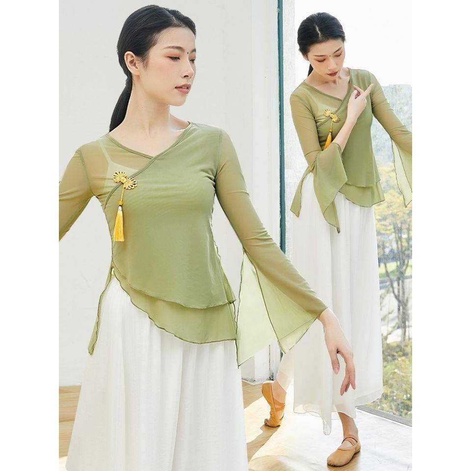 New classical dance body rhyme gauze dance dance exercise female fairy, elegant performance clothing Chinese style net yarn top