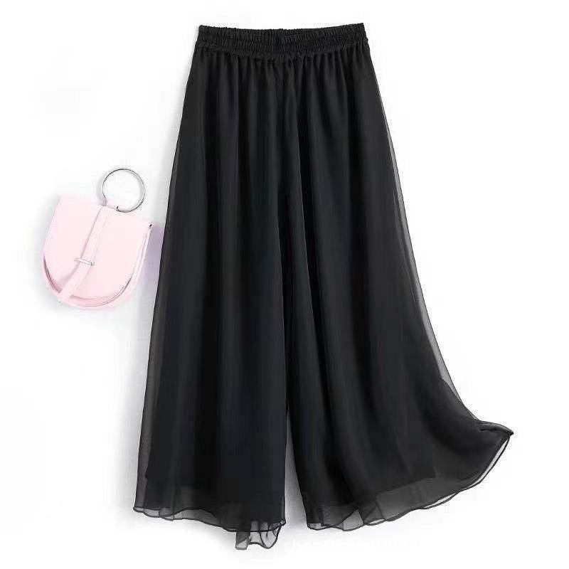 Spring, autumn and summer new double -layer pants, two -layer dance service classical dance ancient style white gauze pants drooping chiffon wide leg pants
