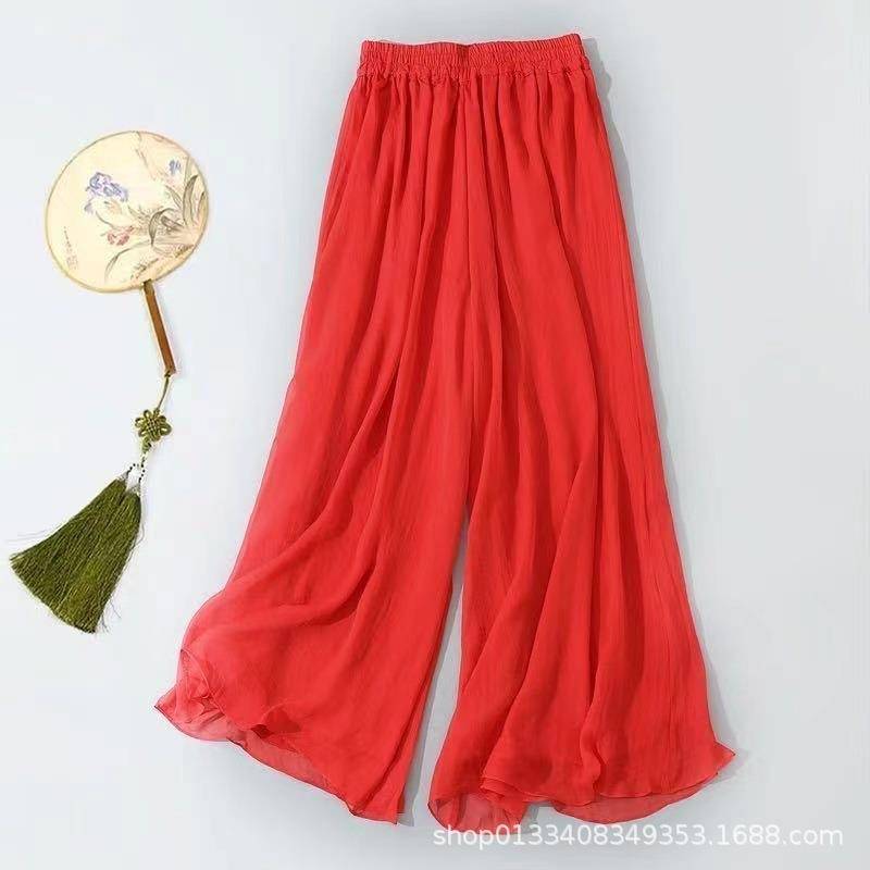 Spring, autumn and summer new double -layer pants, two -layer dance service classical dance ancient style white gauze pants drooping chiffon wide leg pants