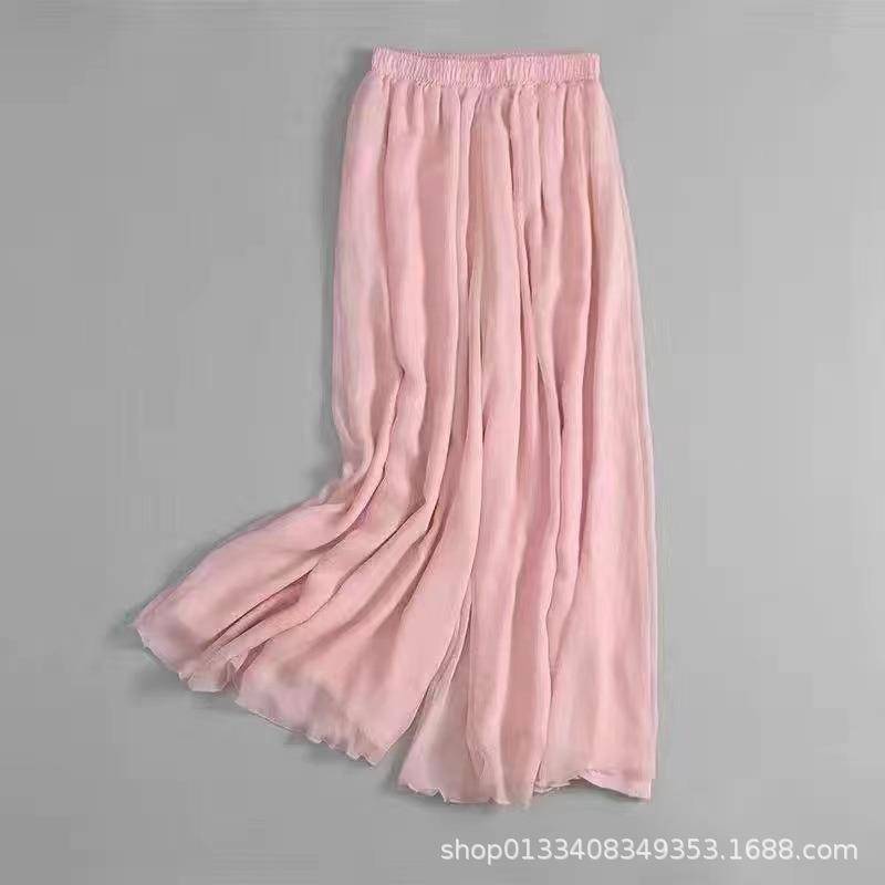 Spring, autumn and summer new double -layer pants, two -layer dance service classical dance ancient style white gauze pants drooping chiffon wide leg pants