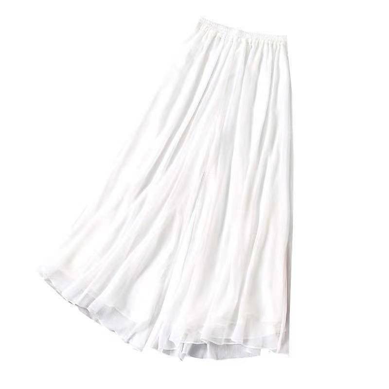 Spring, autumn and summer new double -layer pants, two -layer dance service classical dance ancient style white gauze pants drooping chiffon wide leg pants
