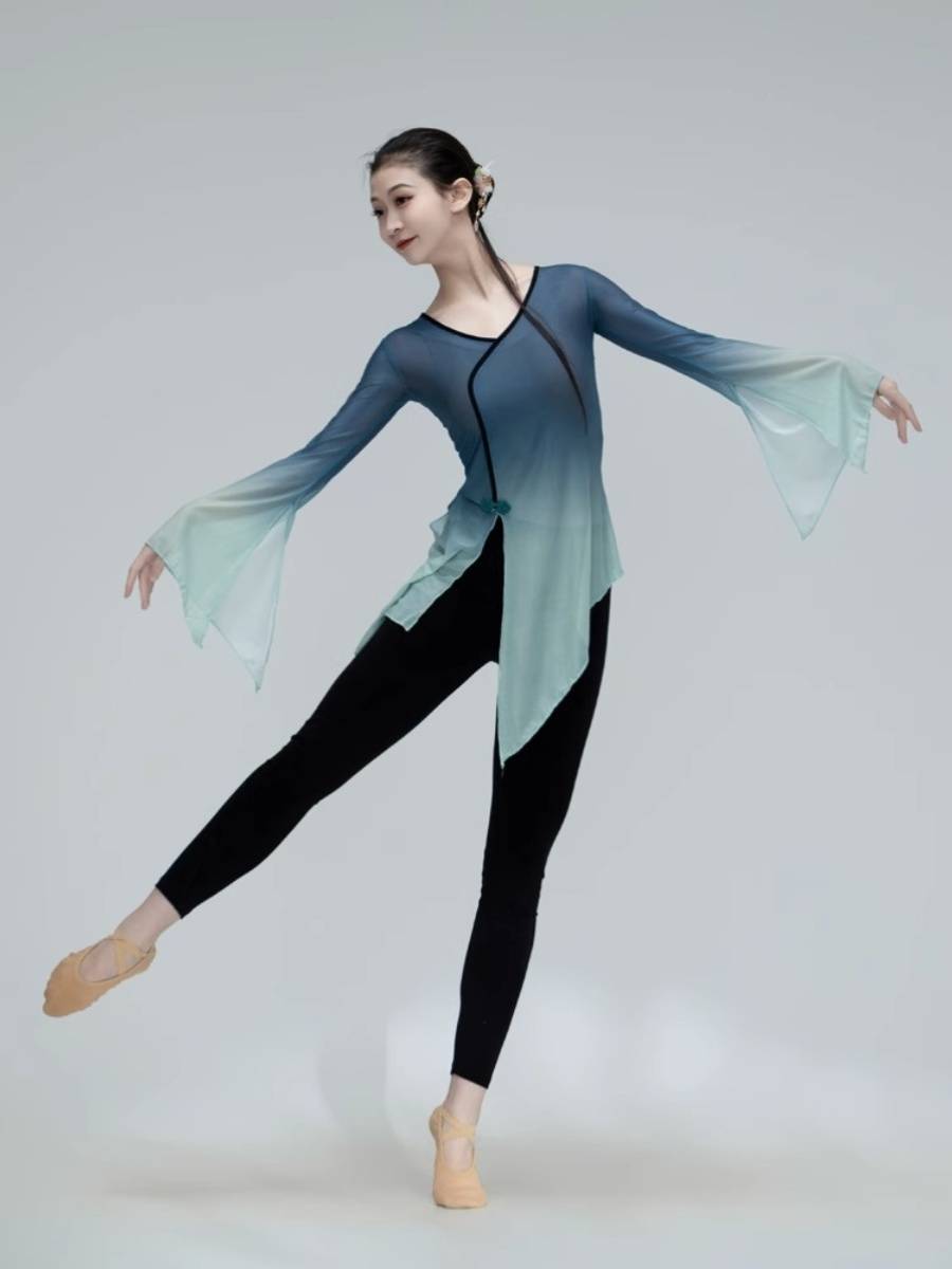 Classical dance clothing female elegant practice service female body yun yun yun clothing fairy gradient art test base training clothing blue -green