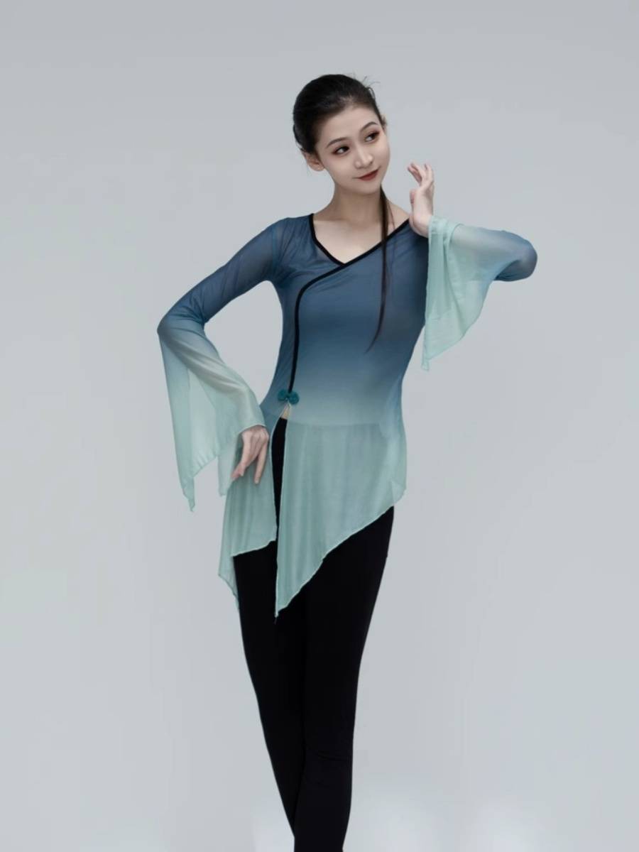 Classical dance clothing female elegant practice service female body yun yun yun clothing fairy gradient art test base training clothing blue -green
