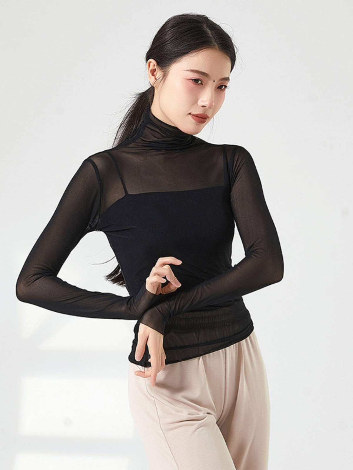 Packing high -neck net gauze dance service female modern dance teachers in class solid color perspective light gauze classical dance clothing