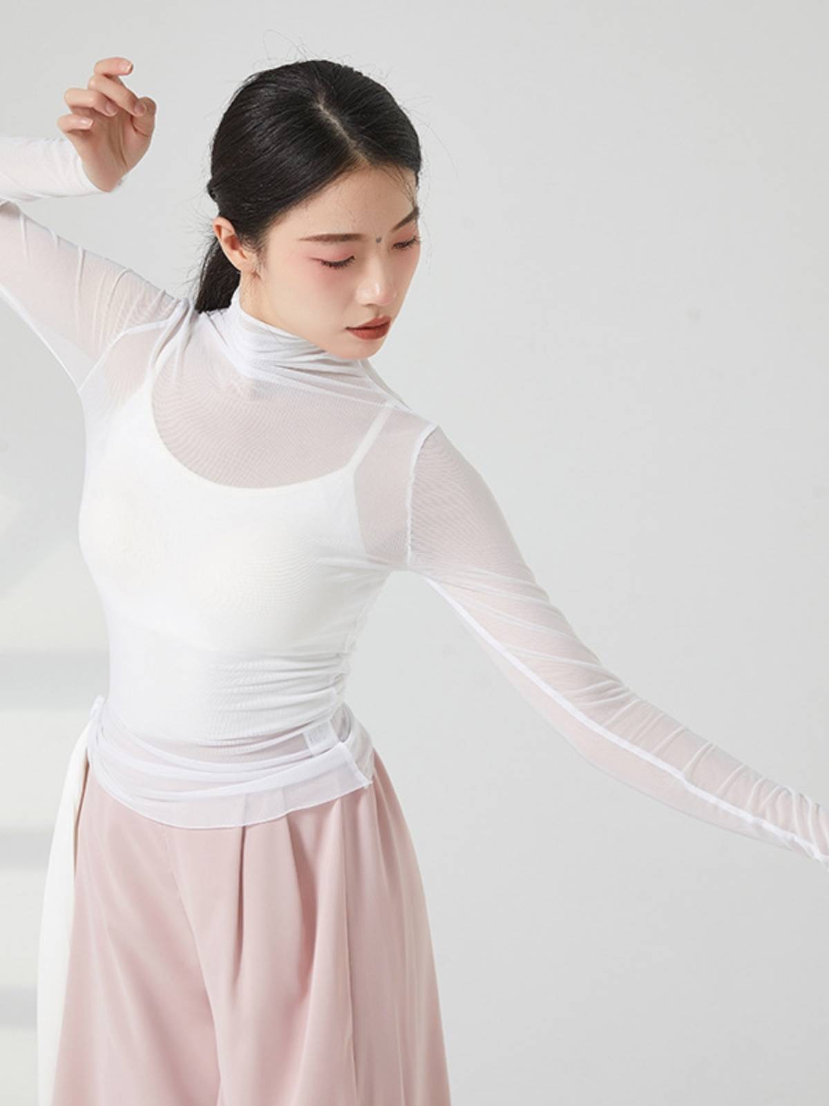 Packing high -neck net gauze dance service female modern dance teachers in class solid color perspective light gauze classical dance clothing