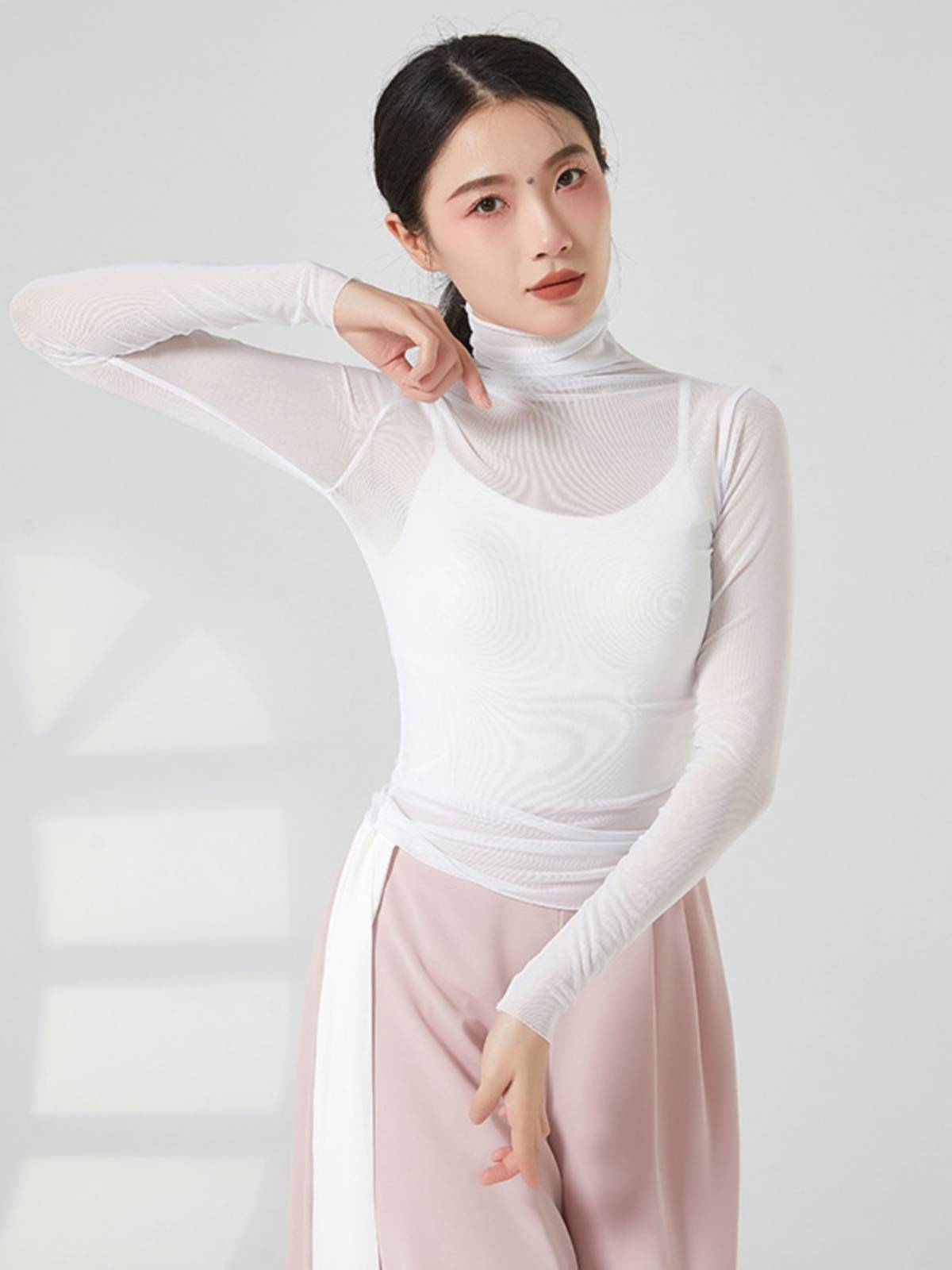 Packing high -neck net gauze dance service female modern dance teachers in class solid color perspective light gauze classical dance clothing