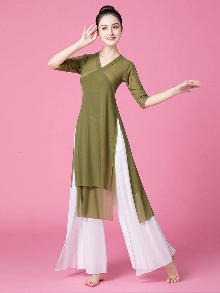 Classical dance yarn long dance practice Han clothing performance showing thin leg pants female body rhyme double layer of elegant gauze clothes