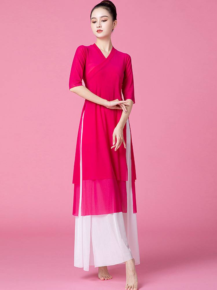 Classical dance yarn long dance practice Han clothing performance showing thin leg pants female body rhyme double layer of elegant gauze clothes