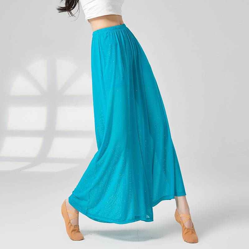 Loose high -waisted classical dance wide -leg pants Chinese modern exercise clothing clothing female white net yarn elegant