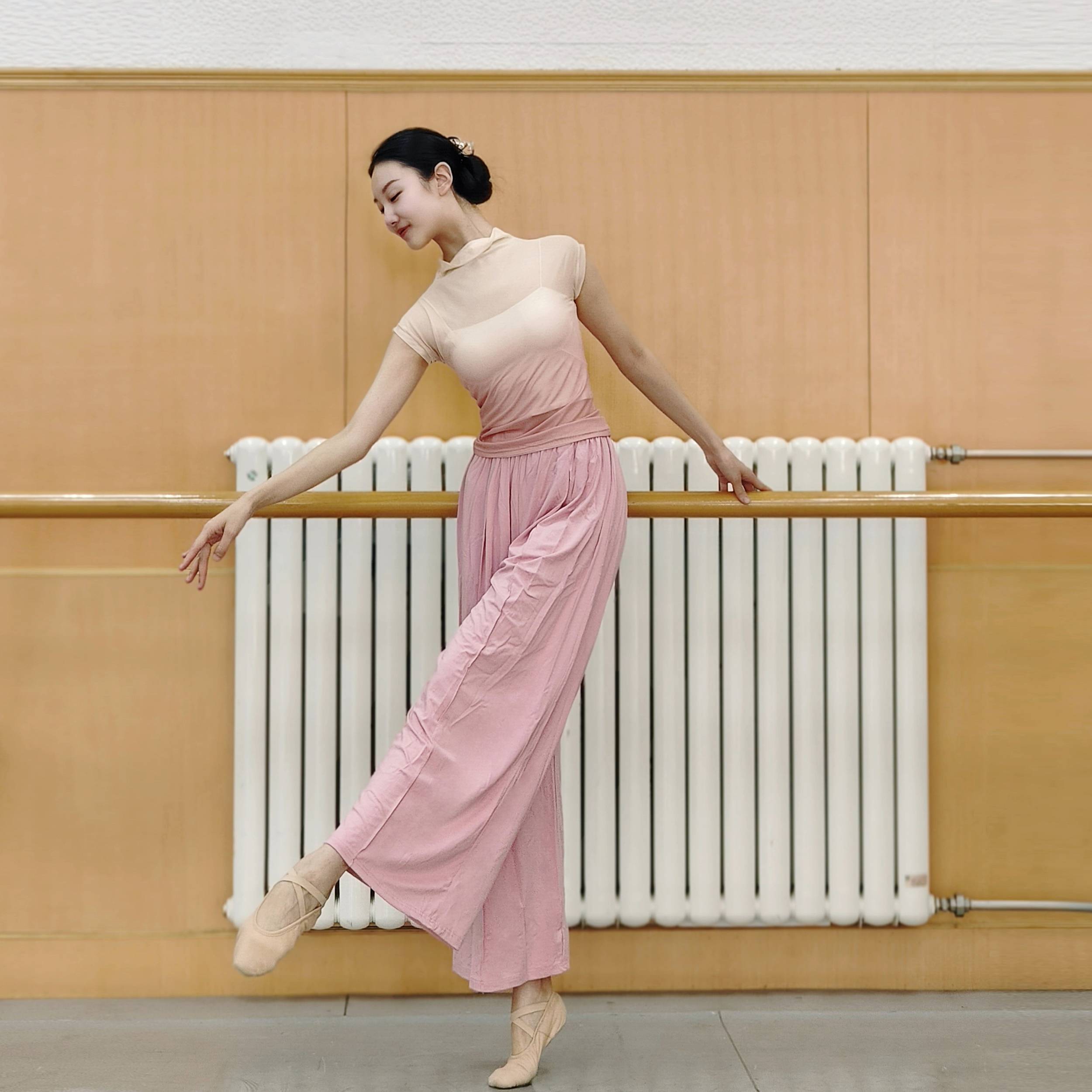 Modern dance clothing summer gradient short -sleeved top classical dance exercise body training gauze body rhyme clothes