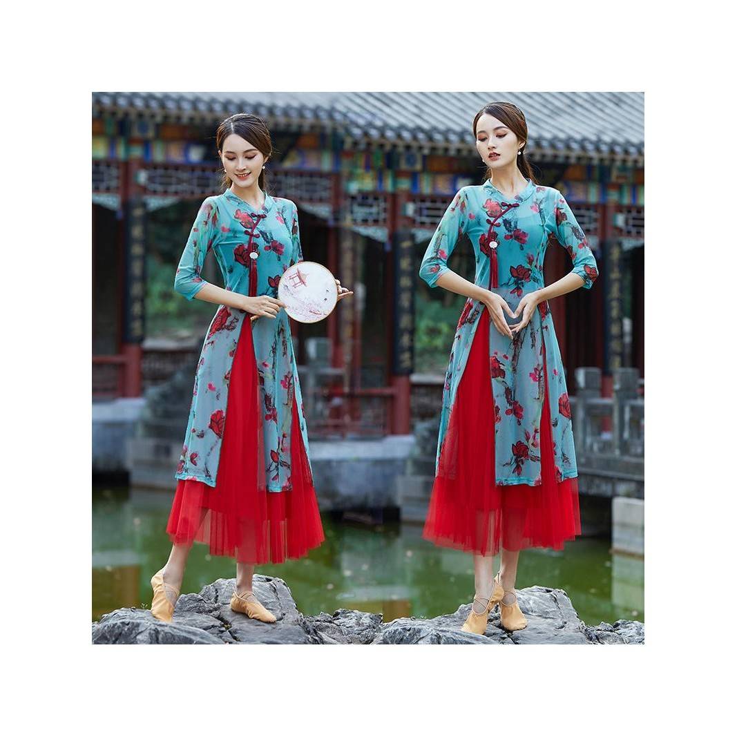 Plaza dance clothing new suite Chinese classical style national dance practice service female body rhyme yae gap cheongsam cheongsam cheongsam