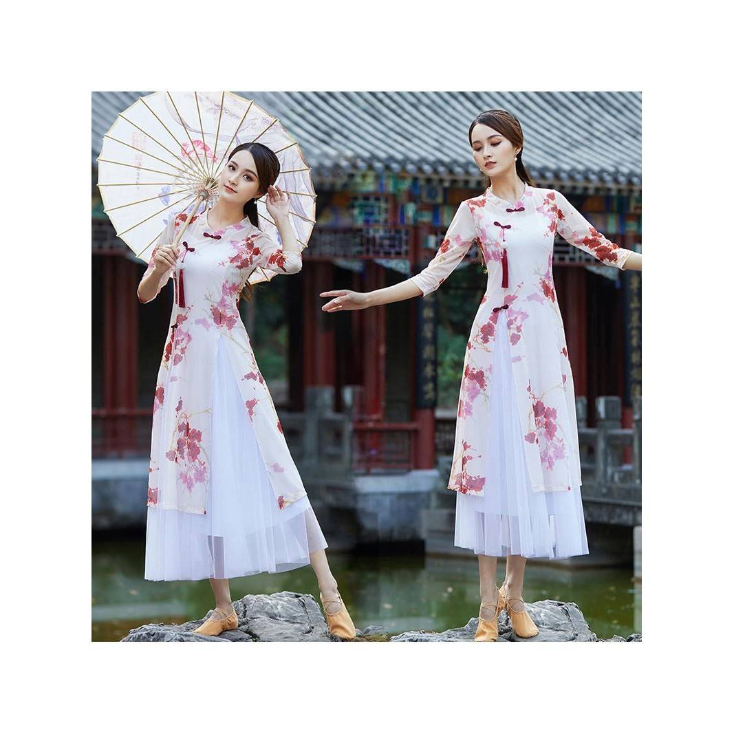 Plaza dance clothing new suite Chinese classical style national dance practice service female body rhyme yae gap cheongsam cheongsam cheongsam