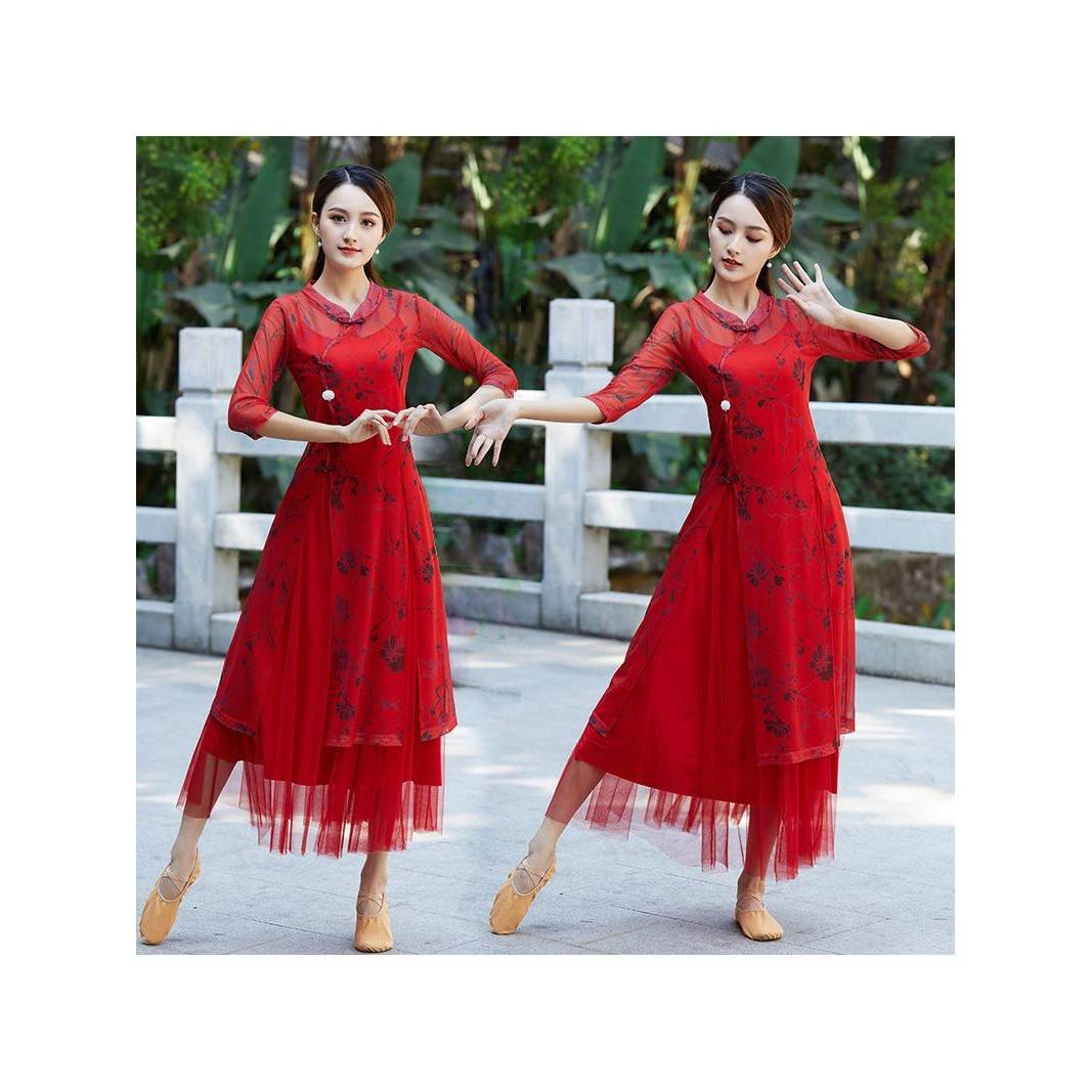 Plaza dance clothing new suite Chinese classical style national dance practice service female body rhyme yae gap cheongsam cheongsam cheongsam
