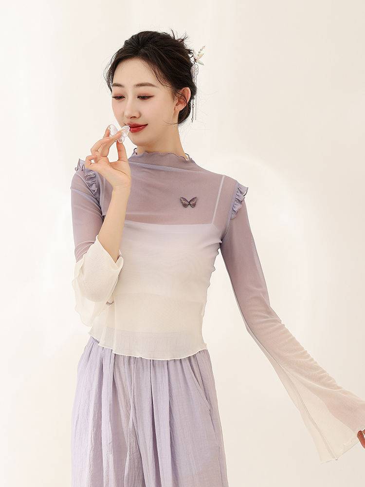 Classical dance butterfly gradient mesh long -sleeved upper body rhyme Modern dance -shaped performance dance practice service