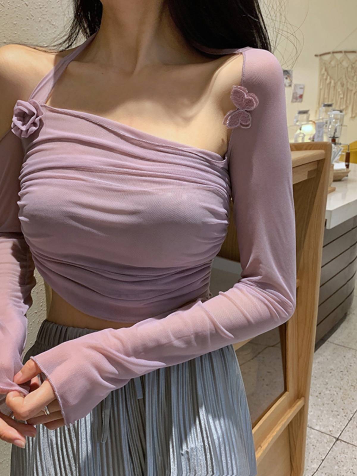 Classical dance top female fairy, elegant net gauze body service modern dance exercise uniforms are thin Chinese dance training uniforms