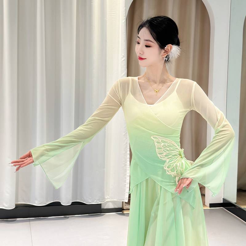 Classical dance body rhyme gauze performance service girl elegant new top, practice clothes, Chinese dance dance clothing performance clothing