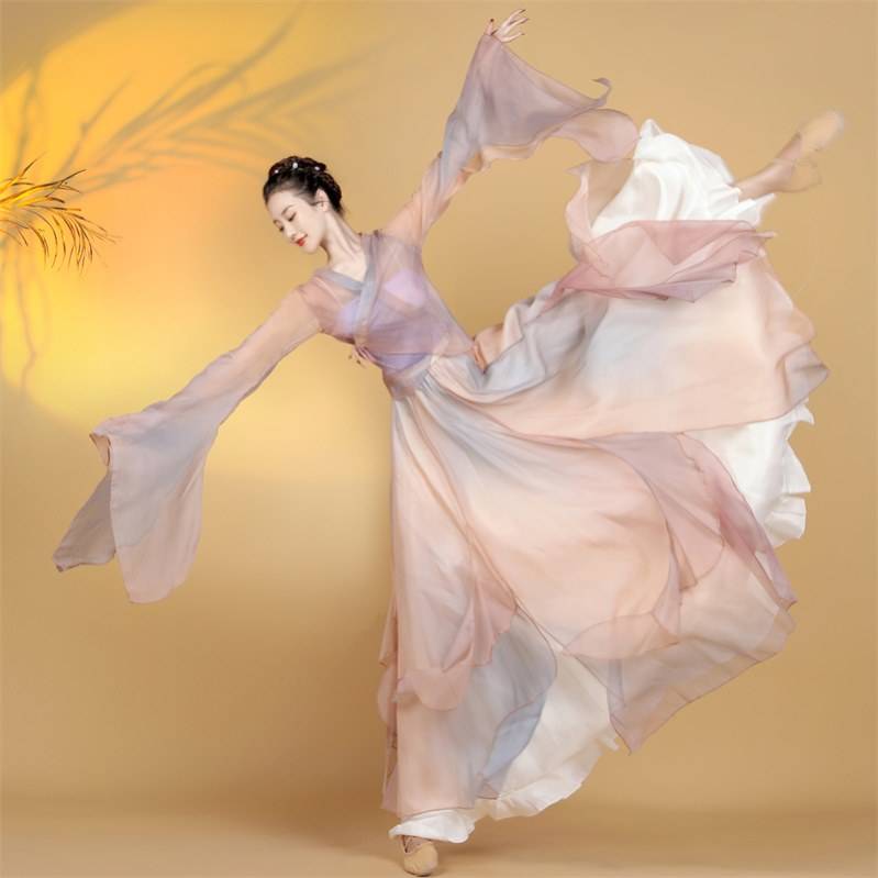 Classical dance yarn clothing gradient color and elegant Han Tang dance practice service Chinese dance show performance suit art test set