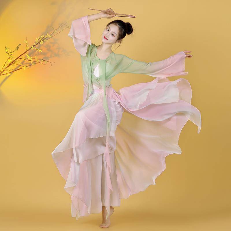 Spring March dance service Chinese style classical dance set female rhyme gradient chiffon Chinese dance exercise performance service performance service