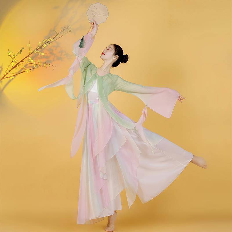 Spring March dance service Chinese style classical dance set female rhyme gradient chiffon Chinese dance exercise performance service performance service