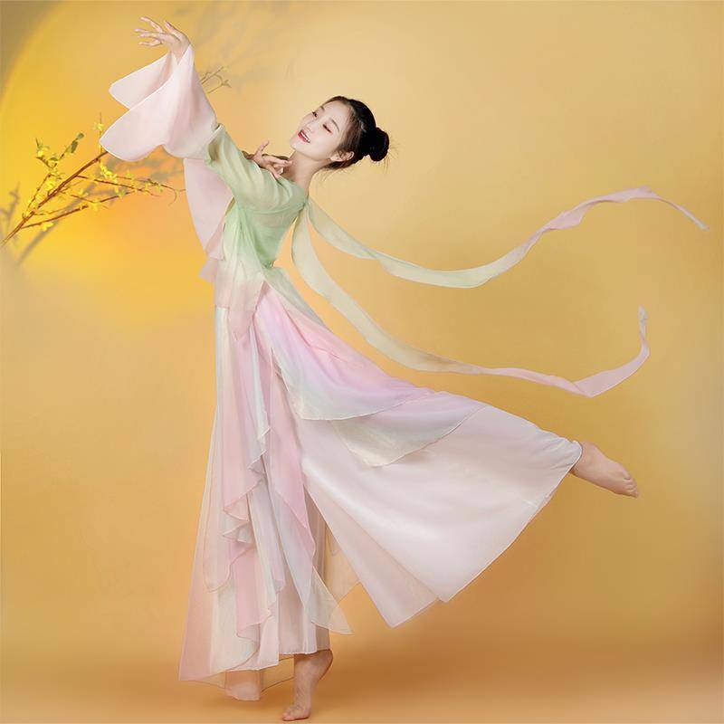 Spring March dance service Chinese style classical dance set female rhyme gradient chiffon Chinese dance exercise performance service performance service