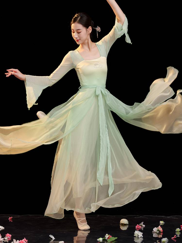 Classical dance clothing female adult elegant long fairy fluttering yarn clothing body rhyme training service Chinese dance performance service