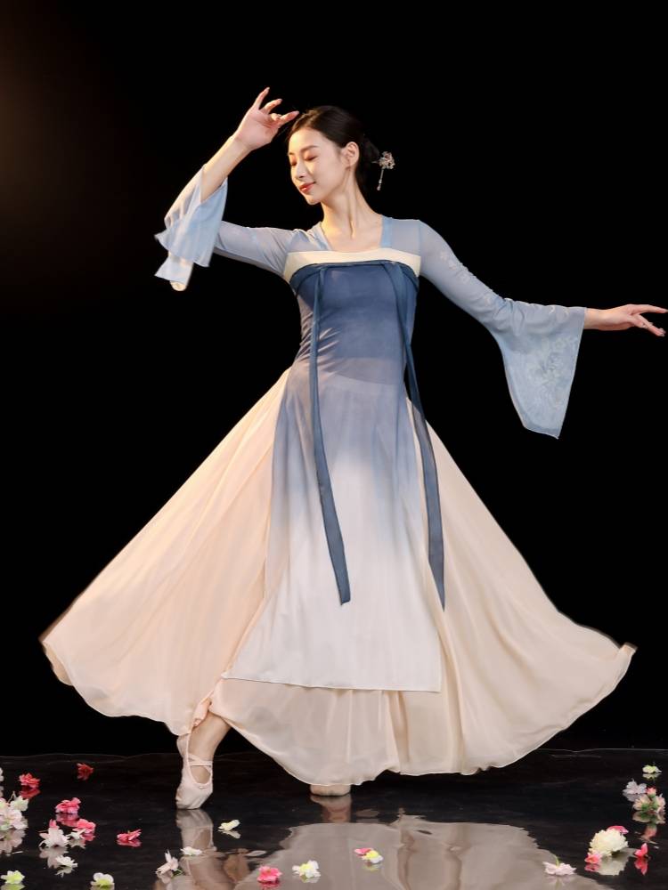 Classical dance clothing female adult elegant long fairy fluttering yarn clothing body rhyme training service Chinese dance performance service
