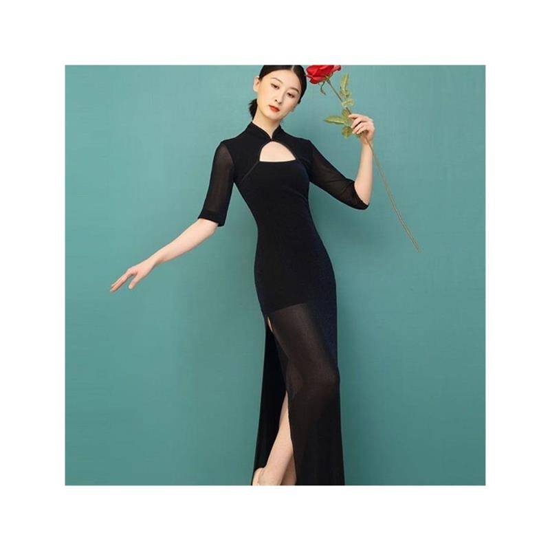 Classical dance elastic cheongsam dance jazz ancient style dance service black national style new belly dance exercises split