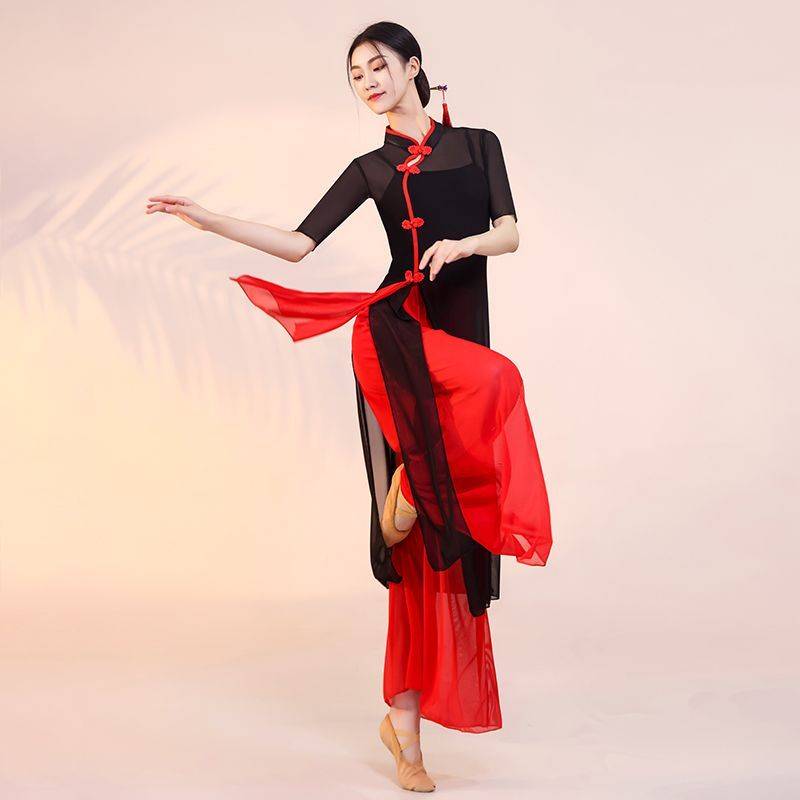Classical dance clothing body rhyme fairy training uniform long elegant Chinese style national dance service performance set