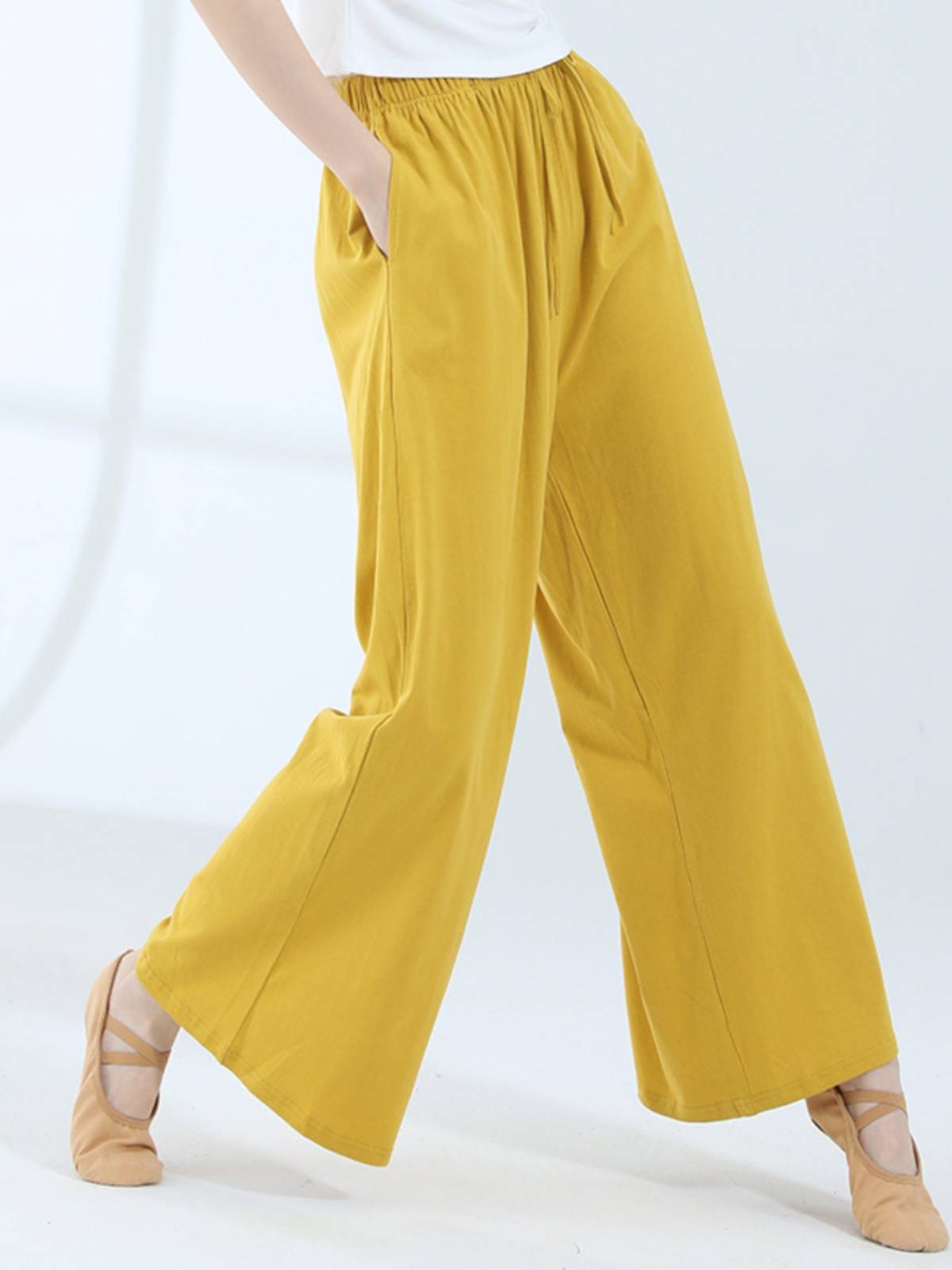 Modern dance pants wide -leg practice pants female Xia thin high waist high waist loose straight adult classical dance pants