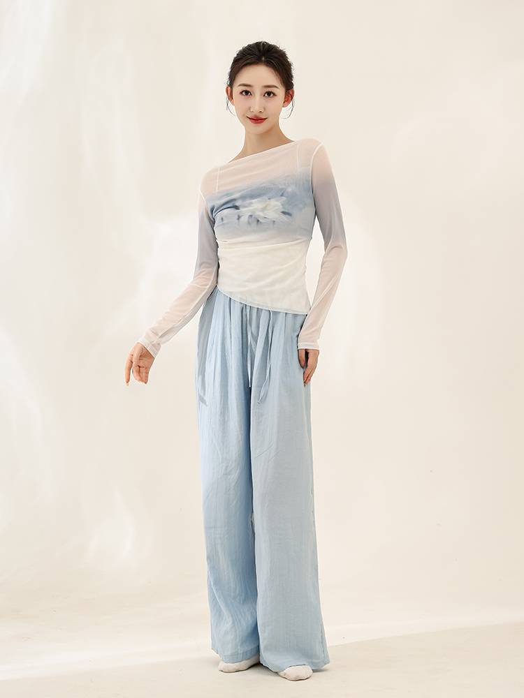 Chun Ruoji Classical Dance Salvation Printing Long Sleeve Body Rhyme Daily Jersey Chinese Dance Modern Dance Practice Dance Series