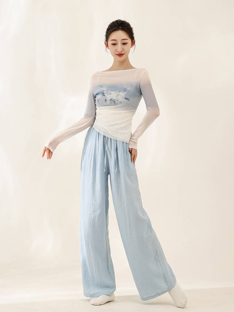 Chun Ruoji Classical Dance Salvation Printing Long Sleeve Body Rhyme Daily Jersey Chinese Dance Modern Dance Practice Dance Series
