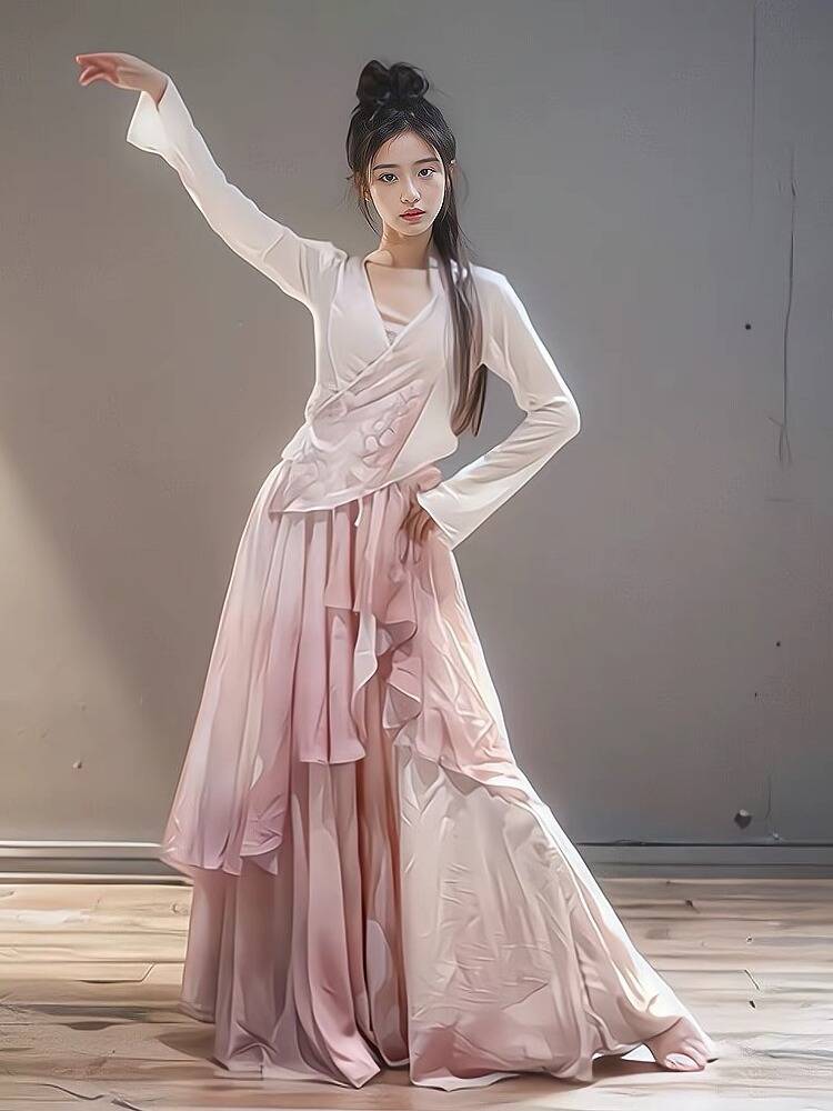 Fu Nian Chao Chao New State Classical Dance Three Layers Skirts Printing Severe Severe Shoopo Deloles Practice Gongci Girls Set Women's Set